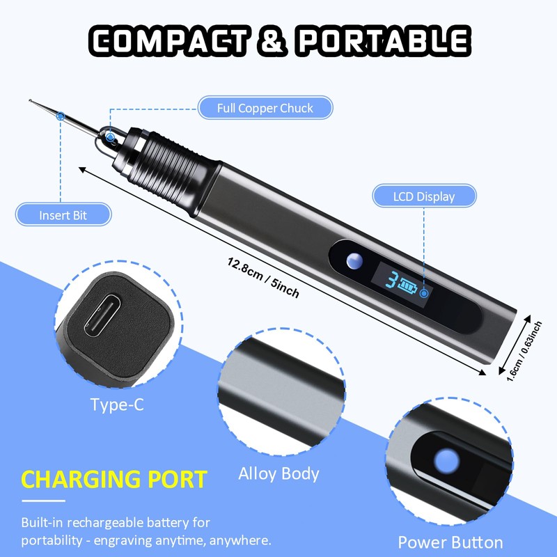 Cykelith Engraving Pen Kit Rechargeable Cordless Engraver Pen with 33