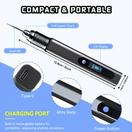 Cykelith Engraving Pen Kit Rechargeable Cordless Engraver Pen with 33 Bits, 10 Stencils, Mini DIY Electric Etching Machines Rotary Tool for Carving Jewelry Stone Wood Glass Metal Plastic