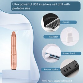 Firslee Electric Nail File, USB Electric Nail Cutter for Acrylic Gel Nails, Electric Nail Drill, Portable Nail Drill, Manicure Pedicure Tools for Home and Salon, Gold