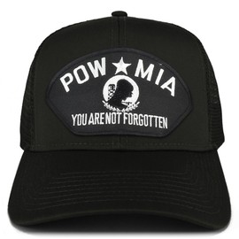 Armycrew POW MIA Not Forgotten Large Patch Snapback Mesh Trucker Cap - Black