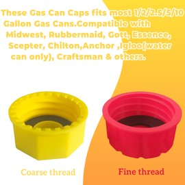 Thickened Gas Can Caps 4 Pack fits most 5, 3,2,1 gallon gas can,Replacement for Midwest Gas/Fuel Can Lids,Coarse Thread Cap（Yellow）