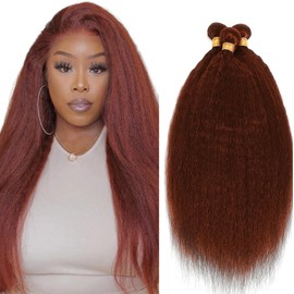 Fridnae Hair 26 28 30 Inch Copper Red Bundles Color 33 Brown Kinky Straight Human Hair Bundles Auburn Yaki Straight Human Hair Bundles Reddish Brown Bundles