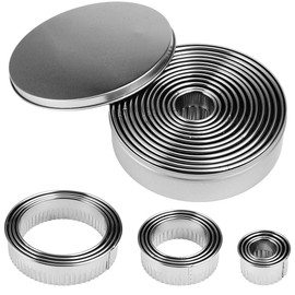 Set of 12 Round Stainless Steel Cookie Cutters with Storage Box, Stainless Steel Cookie Cutters, 2.6 cm - 11.5 cm Circle Cutters for Pastries, Doughnut, Fondant, Baking, DIY Cakes