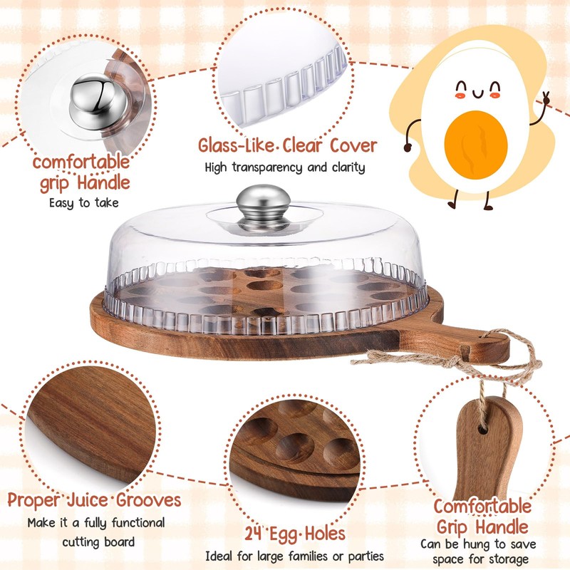 FillTouch Easter Acacia Wood Deviled Egg Platter with Lid and