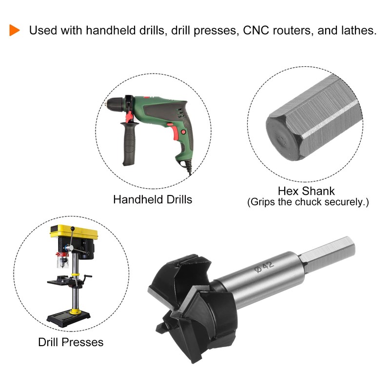 sourcing map Forstner Drill Bit 42mm (1-2/3") Tungsten Carbide 3