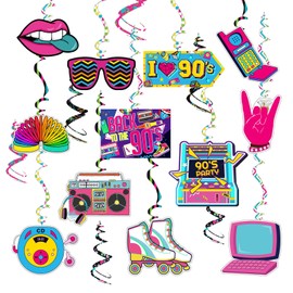 Pre-Assembled Colorful 90s Hip-Hop Hanging Swirls Cutout, Throwback Birthday Decorations Disco Party Ceiling Swirls for Retro 90s Theme Parties Decoration Adults Back to 1990s Party Supplies