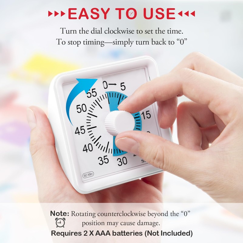 Secura 60-Minute Visual Timer, Timer for Kids, Classroom Timer, Countdown