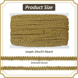 PH PandaHall 27.3 Yards Golden Braid Tirm for Sewing, 1/2 inch Fabric Gimp Braid Trim Ribbon Polyester Basic Fringe Trim for Upholstery Costume DIY Crafts Jewellery Making Curtain Decoration