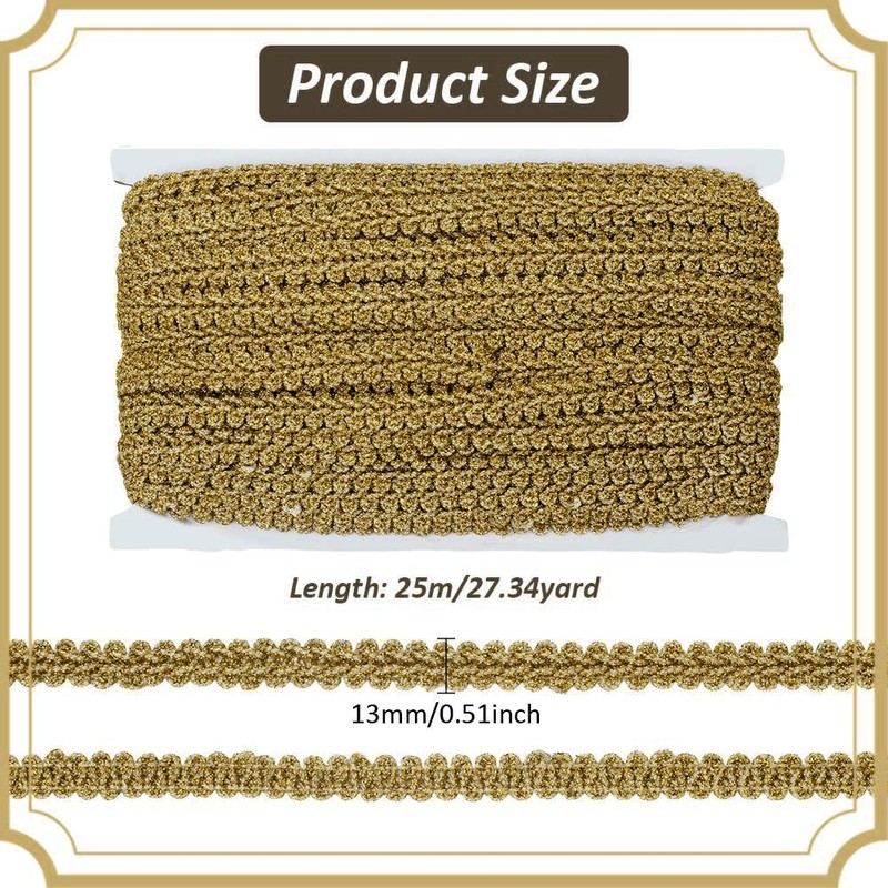 PH PandaHall 27.3 Yards Golden Braid Tirm for Sewing, 1/2