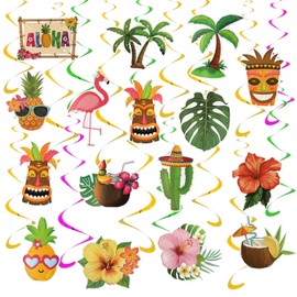 Hawaiian Party Decorations, Kaluofan 16PCS Flamingo Hanging Swirls, Tropical Party Decorations, Beach Party Decorations, Used for Hawaiian Tropical Party Summer Party Birthday Party Decoration