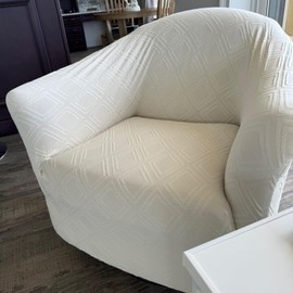 SearchI Waterproof Club Chair Slipcover Stretch Barrel Chair Covers Jacquard Tub Chair Slipcovers Spandex Armchair Sofa Cover Removable Couch Furniture Protector Arm Chair Cover for Living Room（Beige）