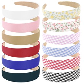 Wecoe 12pcs Headbands For Women 1.2 Inch Wide Satin Headbands Thin Fabric Cloth Headbands Cute Boho Headbands Fashion Trendy Headbands Hair Accessories For Women Girls Diademas Para Mujer De Moda