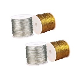 Gadpiparty 4Pcs Metallic Beading Cords Gold Silver DIY Jewelry Making Thread for Crafting Present Wrapping and Decorations Durable and Shining Cord for Festivals