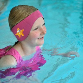 SUIEK Swimming Headband - Free Swimming Earplugs a Pair (Rose Red, L: 3-12 Years, Head Size 16"-20")