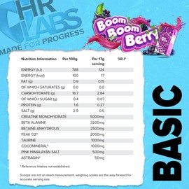HR Labs Basic, Things we do Daily Creatine and Electrolytes Pre/Intra Workout, Beta Alanine & Betain Hydrous Hydration Formula, 510g & 30 Servings, Vegan (Fuzzy Fruits)