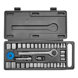 Navoys 40 Piece Socket Wrench Set with 7” Reversible Ratchet Handle & 2¾” Extension Bar – Includes SAE & Metric Sockets, Hex Key Wrenches, and Durable Plastic Case – Carbon Steel Construction