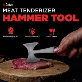 Kelim Meat Tenderizer Mallet - Heavy Duty Aluminum Meat Mallet Pounder - 2-Sided Meat Hammer Tenderizer for Softening and Flattening., Silver