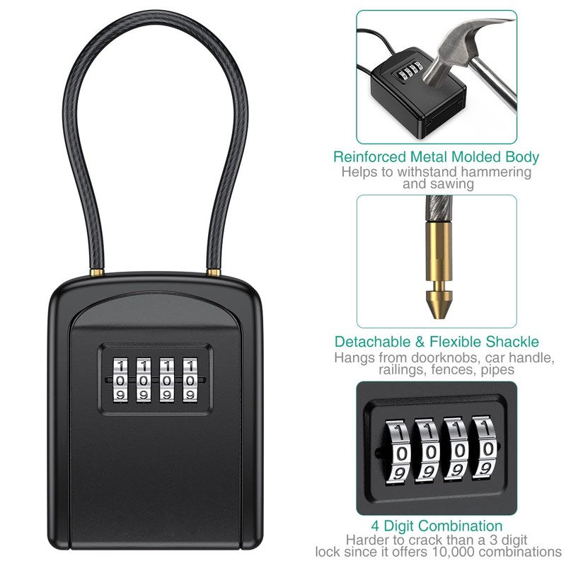 ORIA Key Lock Box, 4 Digit Combination Lock Box, Key
