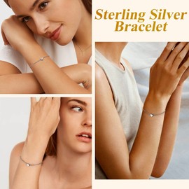 Suplight 925 Sterling Silver Heart Charm Bracelets for Women Girls Dainty Initial Letter M Chain Bracelet Valentines Gifts