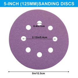 Cionyce 8 Hole 5 Inch Purple Sanding Discs 100 Girt, 25 Pcs Film Ceramic Sanding Discs, Hook & Loop Backing Sandpaper for Sand Auto Paint, Wood, Woodworking