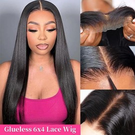 Bling Hair Ready To Go Glueless Wig Pre Bleached Knots Pre cut 5x5 Glueless Straight Human Hair Lace Closure Hair Wig For Beginners Easy To Wear 6x4 Lace Closure Human Hair Wig - Wig Styles: Glueless 6x4 Wig, Size: 14inch