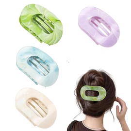 4 Pcs Set Flat Hair Clips for Women - Round Flat Claw Clips Strong Hold Lay Down Claw Clamps Hair Barrettes Alligator Clip- Simple Elegant Duckbill Hair Clip for Thick Thin Hair-AA1