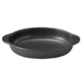 Santo 18558 Banko Ware Oven-Safe Au Gratin Dish, Diameter 8.3 x 5.1 inches (21 x 13 cm), Vertical Bar, Oval, Black, Made in Japan