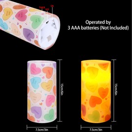 Whaline Valentine's Day LED Flameless Candles Conversation Heart Warm Light Battery Operated Pillar Candles Colorful Candy Heart Electric Flickering Candles for Party Home Decor, Set of 3