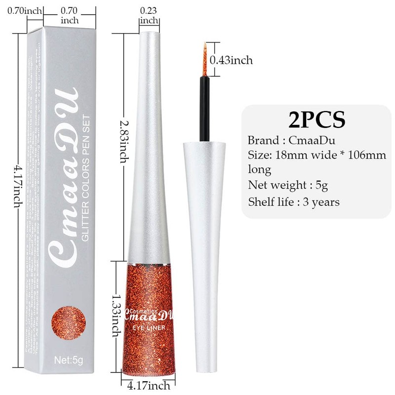 evpct 2Pcs Bronzer Red Color Liquid Glitter Eyeliner Set, Long-wearing