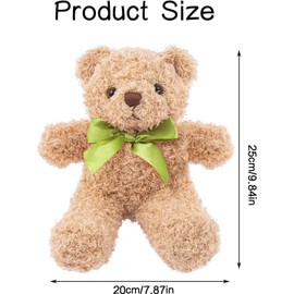 6 Pieces Small Teddy Bears with Detachable Bows and 6 Pieces Bows 10 Inch Plush Stuffed Teddy Bear Toys for Baby Shower, Birthday Gift, Animal Party Supplies, Khaki, Beige, Coffee