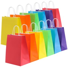 SUNCOLOR 24 Pack Rainbow Gift Bags with Handles – 8x4.5x10 Medium Bags for Shopping, Retail, DIY, Wedding, Party Favors & Special Occasions
