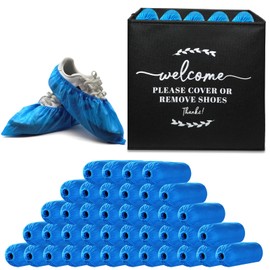 Blue Disposable Shoe Booties Covers Non Slip with Fabric Storage Box, Waterproof Shoe Protector Cover for Indoors Reusable (400)