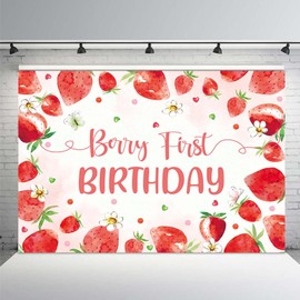 MEHOFOND 7x5ft Sweet Strawberry Happy 1st Birthday Backdrop Berry First Birthday Party Decorations Banner Strawberry Daisy Photography Background Strawberry Theme Berry First Birthday Party Supplies