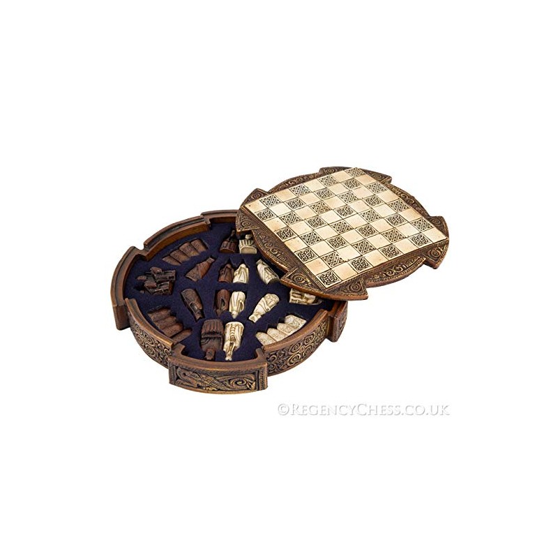 Isle of Lewis Compact Ceramic Celtic Chess Set 9 Inches