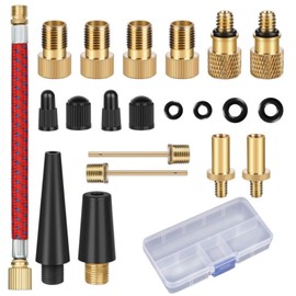 21 PCS Bike Valve Pump Adaptor Set, Pure Copper Bicycle Valve Adapter DV/AV/SV, Bicycle Air Pump Inflation Needle Nozzle Kit for Converter Set for Balls Bikes