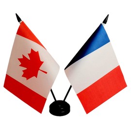 Zigvert Canada France Friendship Flag, Twin Table Flag, French Office Table Flag on Stand Base, Decorative Desk Flags, Red, White, Blue, 7.64 x 4.72 inches