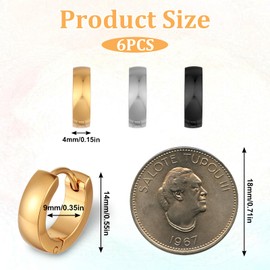 JJUNW 3 Pairs Men Hoop Earrings, Hoop Earrings for Men, Stainless Steel Hoop Earrings for Women Men, Minimalist Huggie Earrings Gold Silver Black Hypoallergenic Small Round Earrings (Style 2)