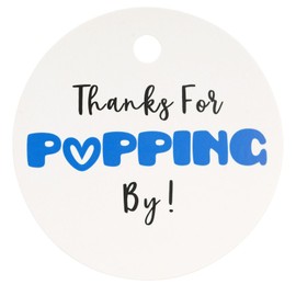 G2PLUS 100PCS Thanks for Popping by Tags, 2'' Round Popping by Tag, Baby Shower Favors Tag, Popping by Gift Tags with String for Birthday, Baby Shower, Wedding Party Favors