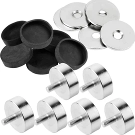 vasalat Pot Magnet with Threaded Pins for Screwing In, Magnet with Metal Discs and Rubber Caps, Diameter 20 mm, Neodymium, 18-Piece Set