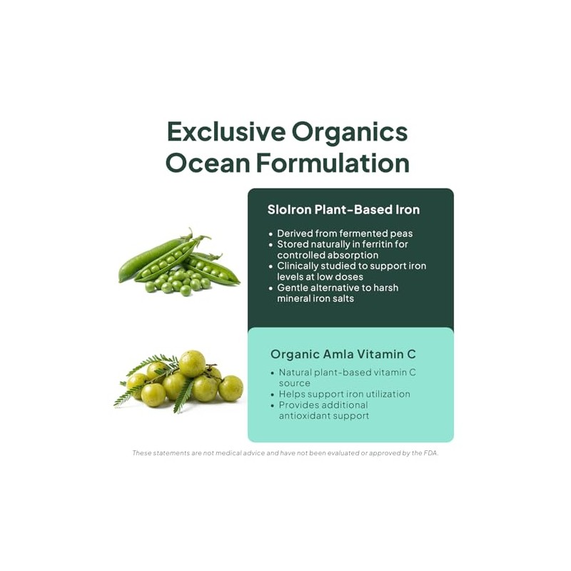 Organics Ocean Better Iron Supplement with Vitamin C - Plant-Based