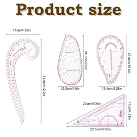 4-Piece Sewing Ruler Set – French Curve, Pattern Making, Tailoring Rulers for Dressmaking & Crafting, Clear Durable Plastic Templates
