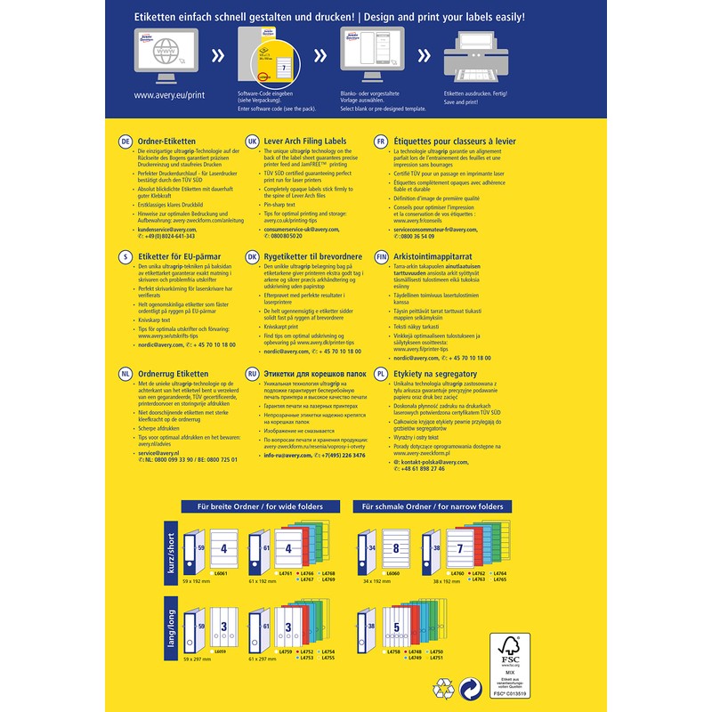 Avery Zweckform L4761-25 Folder Labels for Wide Folders Short e.g.