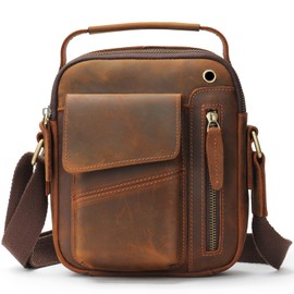 BAIGIO Men's Leather Shoulder Bag Vintage Crossbody Bag Messenger Men's Bag for Hanging Leather Bag Men's Bag with Adjustable Strap for Business Work Travel, oil dip leather coffee, Retro