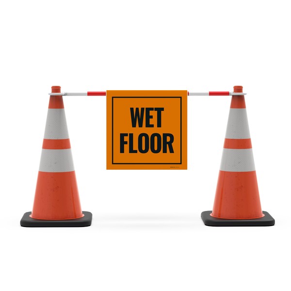 Wet Floor Cone Bar Sign with Bar, 18x18 Banner with