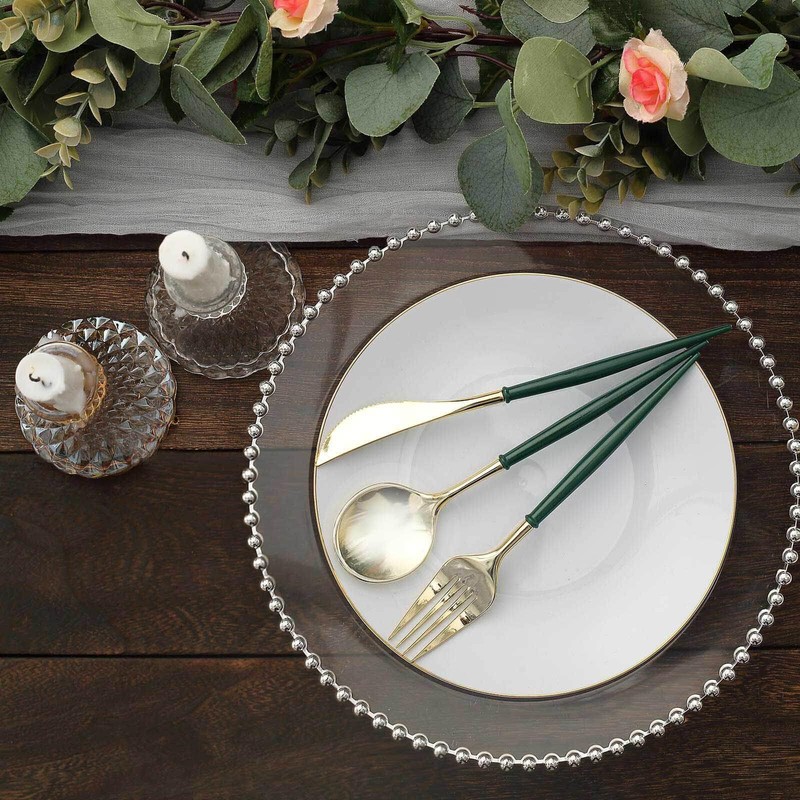 Tableclothsfactory 24 Pack | 8" Metallic Gold with Hunter Emerald