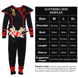 BIQIQI Ninja Costume Children, 13 Pieces Children's Costume Ninja Set, Carnival Costume Children, Ninja Muscle Costume with Ninja Foam Accessories, Boys and Girls Ninja Role Play (XL)
