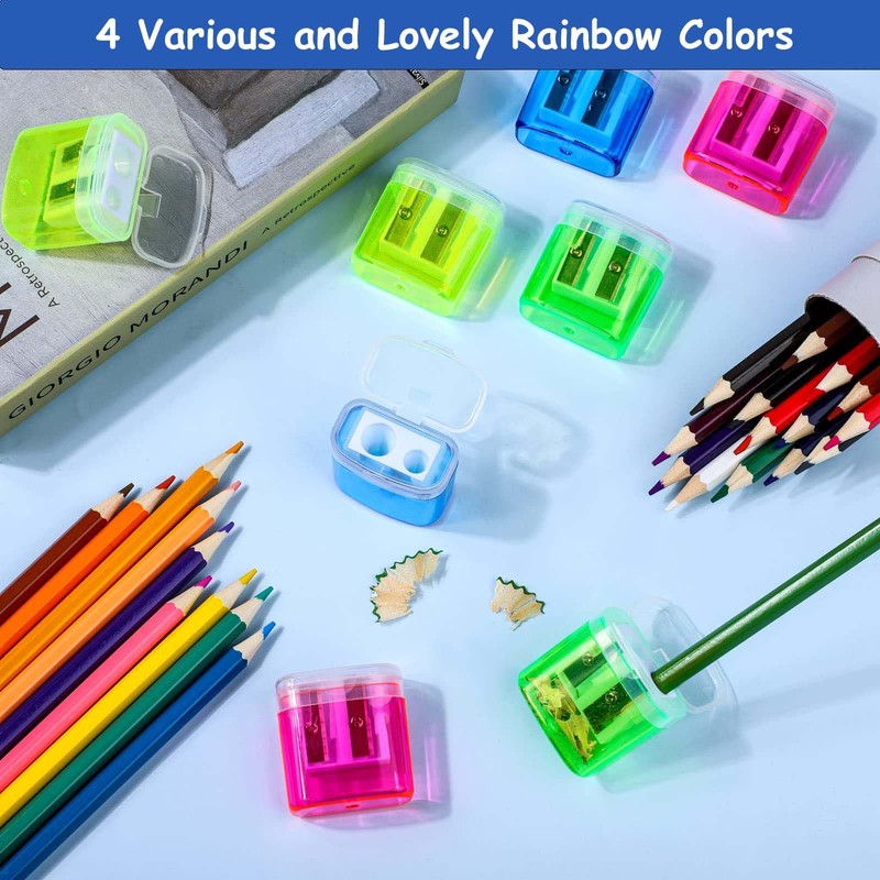 Kiswleon Pack of 24 4-Colour Pencil Sharpeners with Container, Can