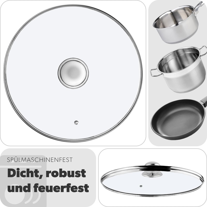 Kadax Glass Lid with Steel Handle, Heat-Resistant Lid for Pot,