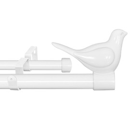 MERIVILLE 3/4" Diameter Farmhouse Double Window Treatment Curtain Rod, Bird Finials (28"-48", Glossy White)