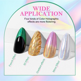 NXJ INFILILA Holographic Chrome Nail Powder, 4 Colors Gold, Silver, Pink, Green Rainbow Unicorn Iridescent Glitter Pigment Dust for Nail Art Design Professional Salon & Home Use